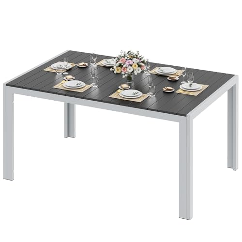 LIFERUN Gartentisch Wetterfest Groß 140x90cm Aluminium WPC Tisch Silbergrau