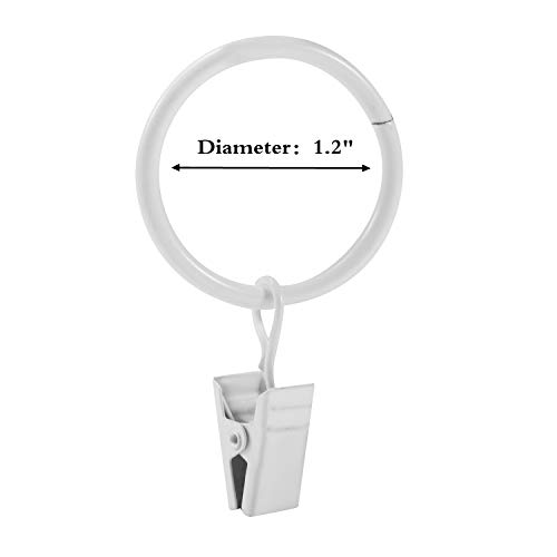 Aiskaer 32 Pieces White Metal Curtain Clip Rings 1.2 Inch Interior Diameter