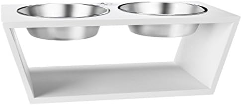 Premium Elevated Double Raised Bowl Stand: Pet Feeder with Two Stainless Steel Bowls. Great for Dogs and Cats.
