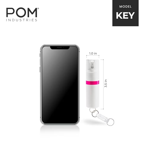 POM Pepper Spray Keychain, Quick Key Release for Instant Access, Flip Top Safety, Maximum Strength OC Formula with UV Marking Dye, 25 Bursts, 10 ft Range, 0.5 fl oz