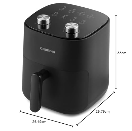 GRUNDIG Heißluftfritteuse 6L, Airfryer, 1750W, 60–200°C, Touch-Display, 60 Min Timer, fettarmes Frittieren ohne Öl, spülmaschinengeeignet, Schwarz 6