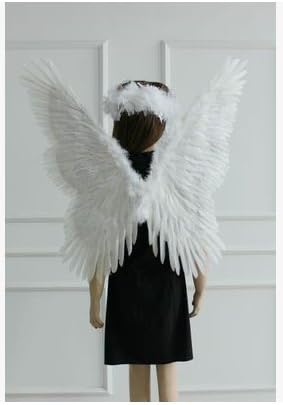 Fashion novel Halloween cosplay angels butterfly feathered wings dance Christmas goods props decoration a birthday present (White 80 cm 90 cm)