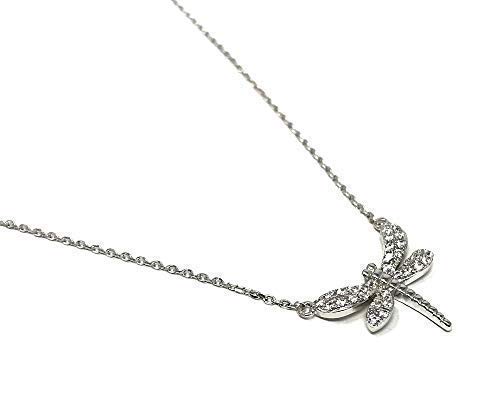 Silver Dragonfly Necklace set with Cubic Zirconias for Women and Girls 925 Sterling with Gift Box Dainty and Delicate