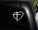 Christian Cross and Heart Decal Vinyl Sticker|Cars Trucks Vans Walls Laptop| WHITE |5.5 x 5.25 in|CCI793