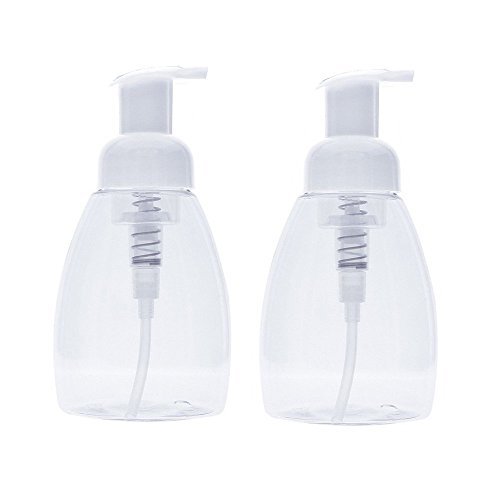 KFSM 2 Pack Foaming Soap Dispensers, 250ml (8.5 oz) Clear Plastic Pump-Bottles BPA Free to Use with Castile Soap, DIY Liquid Soap, Dish Soap, Body Wash and More
