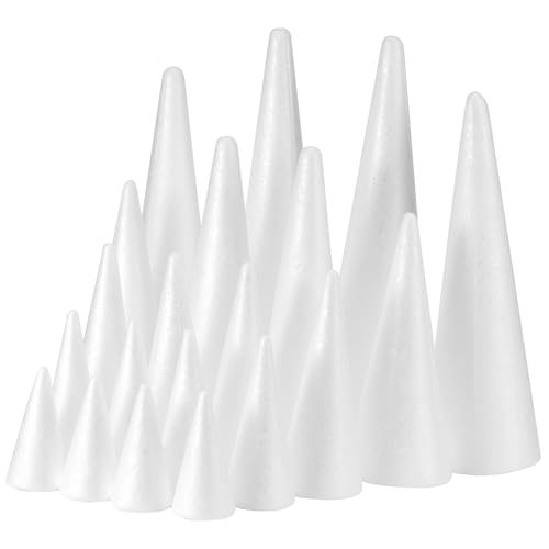 YURN Craft 28 Pack Foam Cones for Crafts, Foam Trees Cones, 7 Assorted Sizes Cones Shaped Foam (4,6,8,10,12,14,16