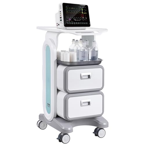 VEVOR Laborwagen Medizinwagen mit 2 Schubladen und oberer Ablage, Rollbarer Laborwagen ABS Material, 50 kg belastbarer Servierwagen Medizinischer Wagen fuer Labor, Klinik, Krankenhaus, Salon, weiss