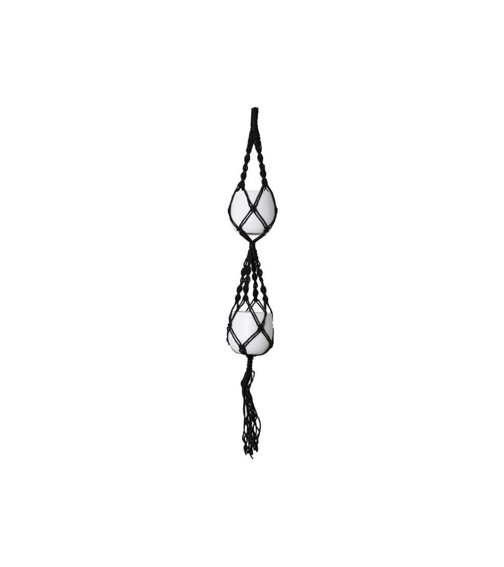 Artevasi Macrame Plant Hangers, Indoor and outdoor Wall Hanging Planters, Handmade Cotton Rope, Flower Pots Holder Stand, Hang 2 flower pots, double spiral Knot (Black, 47 inch)