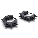 KONOV Stainless Steel Punk Cool Hip Hop Mens Awl Taper Hinged Hoop Earrings, 2pcs, Black