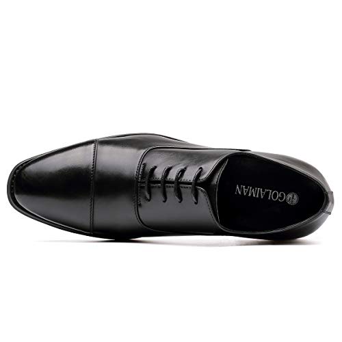 GM GOLAIMAN Men's Dress Shoes - Formal Lace Up Oxfords Cap Toe Balmoral Shoes Black 8.5