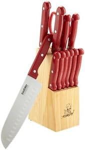 Masterchef 13pc 7" RED Santoku Knife Cutlery Set w/Block and Steak Knives NEW
