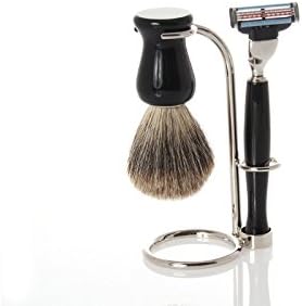 Erbe Shaving Set, Gillette Mach3 Razor, Shaving Brush, Stand, black