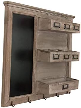 Avignon Home Country Rustic Brown Wood Wall Mounted Entryway Mail Sorter Coat Rack w/2 Key Hooks and Black Chalk Board