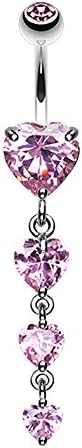 ART OF BODYJEWELRY Dangle Heart Crystle Cascade Belly Button Ring, 316L Surgical Steel 14g Dangle Navel Ring -