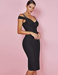 Whoinshop Vestido sexy de rayón con cuello en V para mujer