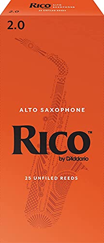 Rico by D'Addario Saxophon Blätter | Hochpräzise gefertigt | Alt Saxophon Blätter 2 Stärke | 25er-Packung | Warmer voller Ton | Angenehmes Spielgefühl