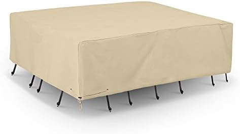 SunPatio Outdoor Waterproof Table and Chair Cover, Heavy Duty Patio Furniture Set Cover, Veranda Square Dining Table Set Cover, 86" L x 86" W x 30" H, All Weather Protection, Beige