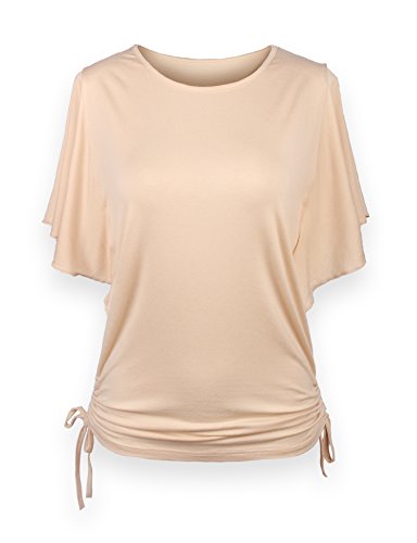 ReliBeauty Women’s Flutter Sleeve Solid Tops (16-18, Beige)