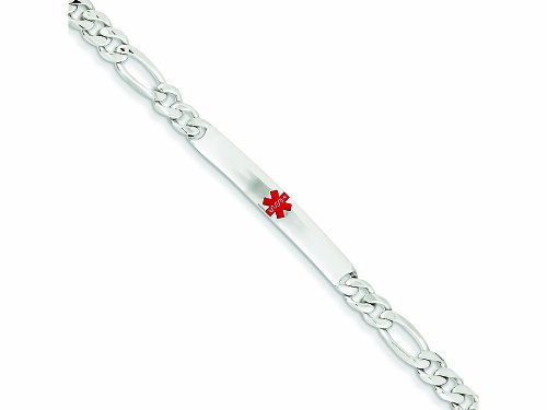 Sterling Silver Polished Medical Figaro Anchor Link Id Bracelet