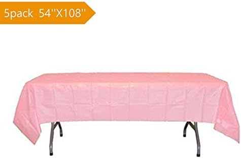 Pink Disposable Plastic Tablecloth 54"x108" Rectangle Table Covers for Parties (5 Pack)