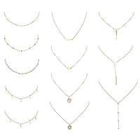 Yadoca 12 Pcs Layered Choker Chain Necklace for Women Star Tassel Moon Heart Beads Coin Pendant Boho Necklace Adjustable Jewelry Set