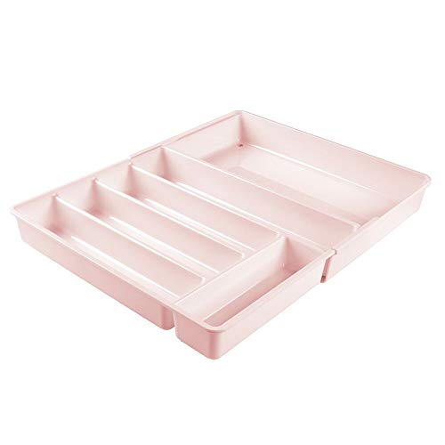 mDesign Adjustable, Expandable Plastic Kitchen Cabinet Drawer Storage Organizer Tray - for Storing Organizing Cutlery, Spoons, Cooking Utensils, Gadgets - 2" High - Light Pink/Blush