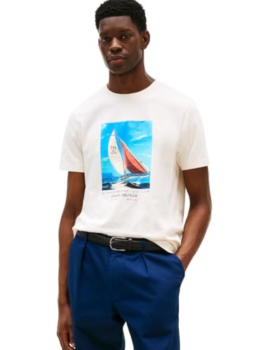 Tommy Hilfiger Men's Sail Photo Print Logo Tee, Ivory Petal XX-Large