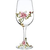 Enamel Flower Gin Balloon Glass Wine Glass Birthday Mothers Day Gifts (Pink lily)