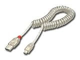 Lindy 2m USB 2.0 Coiled Cable, Type A to mini B, Transparent (31925)