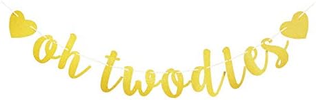 Oh Twodles with Two Gold Hearts Banner, Vintage Sign Garland for Baby Boys/Girls' Second Birthday Party Supplies, Babies' 2nd Birthday Party Decoration