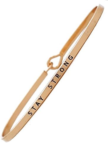Inspirational 'Stay Strong' Gold Tone Bangle Bracelets for Women, w/ FREE Flower of Life Sticker