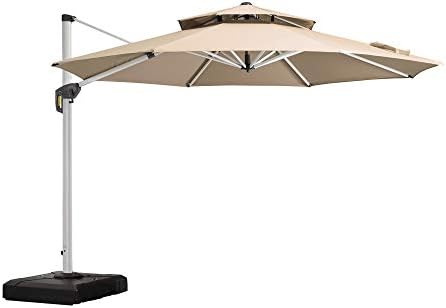 Amazon Com Purple Leaf 11 Feet Double Top Round Deluxe Patio Umbrella Offset Hanging Umbrella Outdoor Market Umbrella Garden Umbrella Beige Garden Outdoor