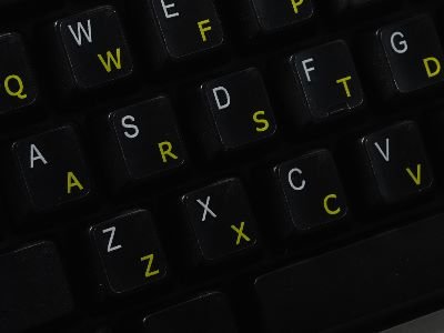 COLEMAK STICKER FOR KEYBOARD WITH YELLOW LETTERING TRANSPARENT BACKGROUND
