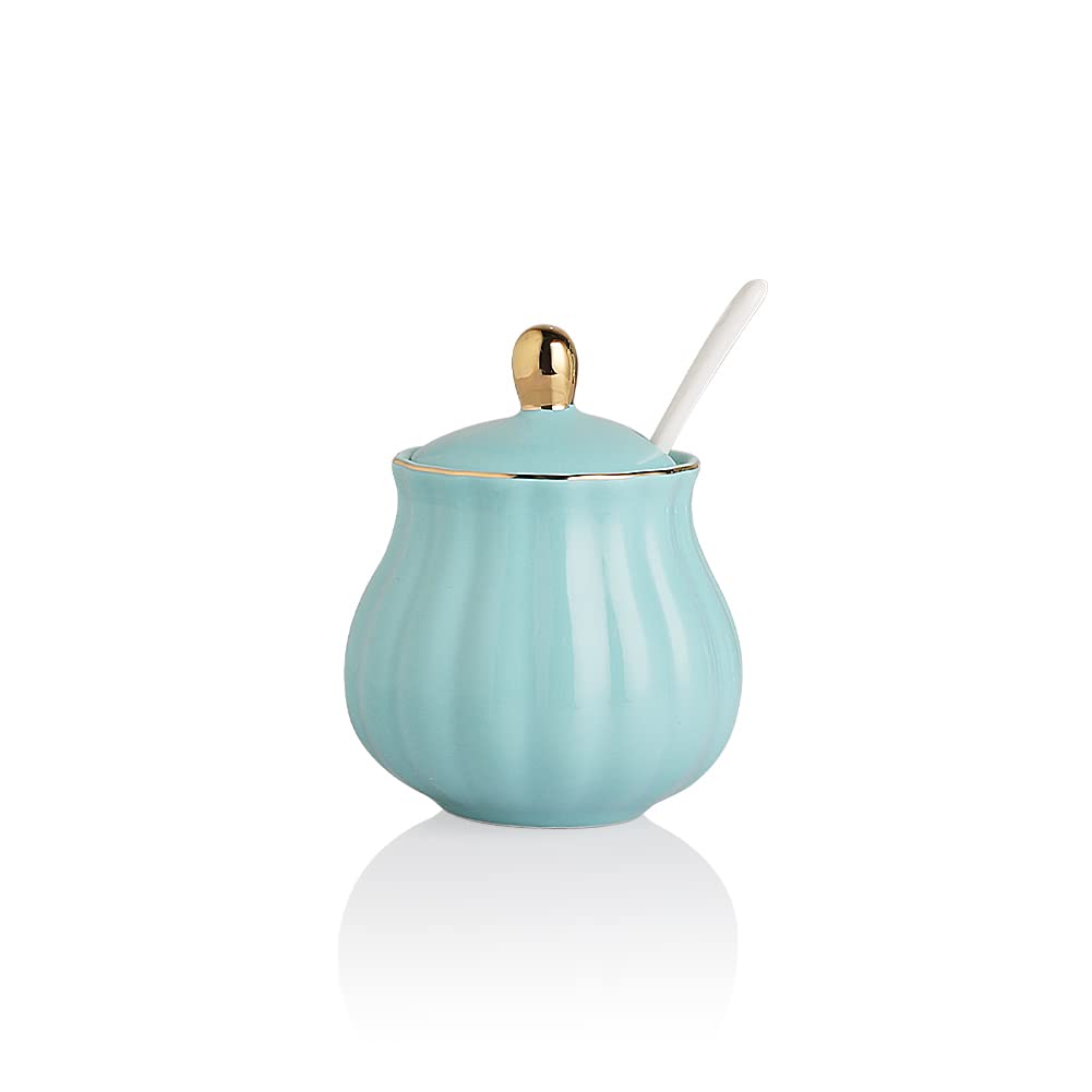 Photo 1 of Sweejar Royal Ceramic Sugar Bowl, 8 Ounce Sugar Container with Spoon and Lid, Porcelain Salt Bowl Salt Container, Sugar Holder for Coffee Bar, Home and Kitchen(Turquoise)