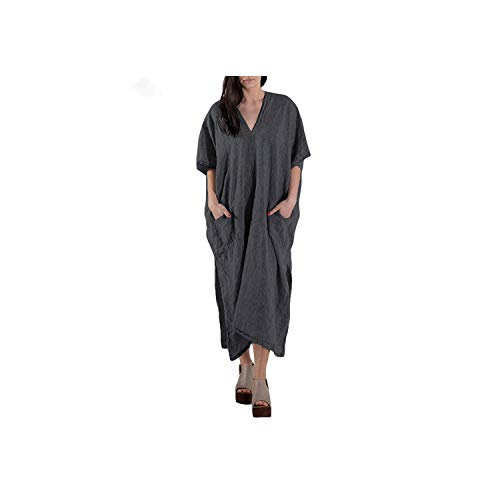 Women Dress Summer Batwing Sleeve Casual Loose Long Maxi Beach Dresses Sexy V Neck Backless,Gray,5XL