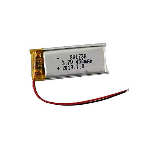 YUNIQUE GREEN-CLEAN-POWER - Batería Lipo Recargable 801738 3.7V, 450mAh | Compatible con Helicóptero, Drones Mini, Juguetes RC | Protección PCM, Sin Efecto Memoria | para MP3, MP4, GPS, LED