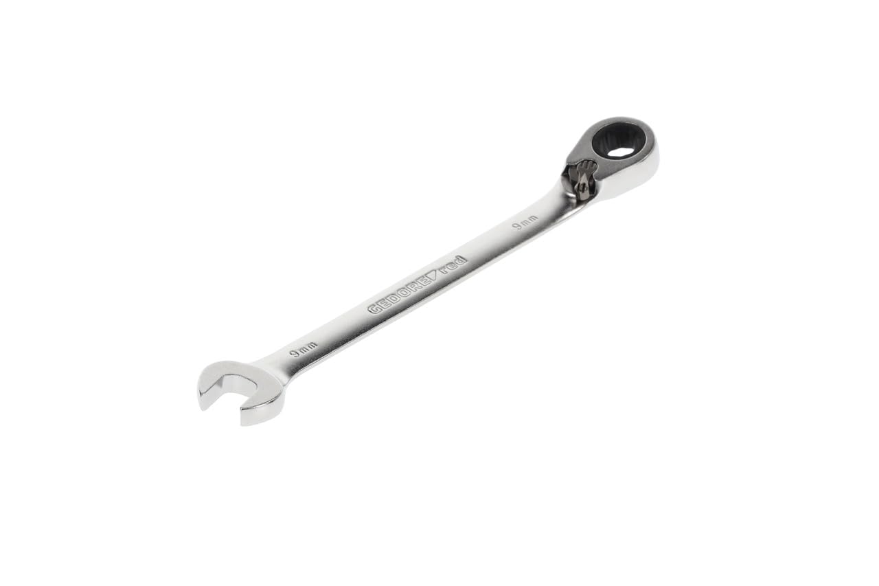 GEDORE red Combination ratchet spanner, Reversible, AF 9 mm, Angled, Flat, Bi-hex, Spanner, R07200090
