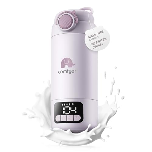 Comfyer Pro 2-in-1 Portable Bottle Warmer with Built-in Sterilizer, Fast Heating Milk & Water, 5 Smart Temperatures, Rechargeable 500 ml, Portable Travel Size