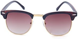 REMO Designer Half Framed Horn Rimmed Clear Brown Frame with Gradient Brown Lens Round Sunglasses
