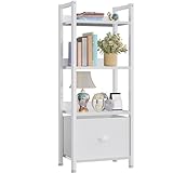 Furologee White 4 Tier Bookshelf with Drawer, Small