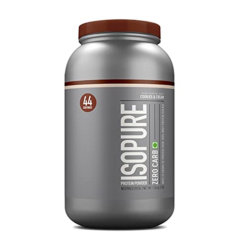 Isopure Zero Carb 100% Whey Protein Isolate Powder with 25gm Protein per serve - 3 lbs, 1.36 kg Cookies & Cream