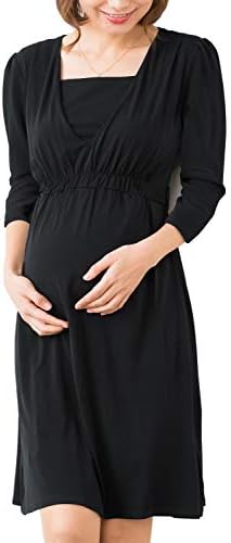 Sweet Mommy マタニティ 授乳服 ワンピース 授乳口 とろみキレイめ素材 コットン100 裏地 お宮参り オフィス
