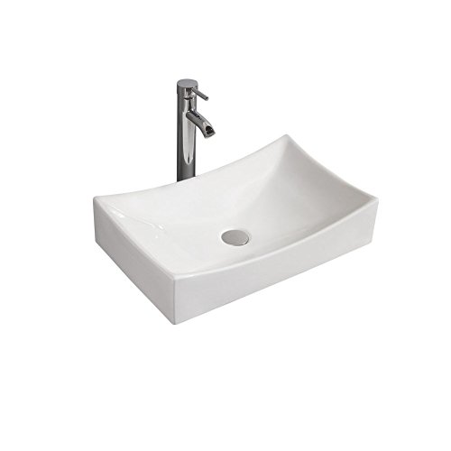 Basong Above Counter Bathroom Rectangle Porcelain Ceramic Vessel Vanity Sink Art Basin White 21.5x13.8x4.9 In.