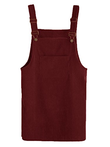 MakeMeChic Women's Bid Strap Pocket Dungaree Mini Overall Dress Burgundy# S