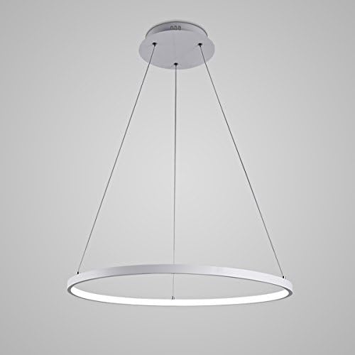 23.6" LED Silica gel Pendant Light, EverFlowery Modern Home Round Ceiling Fixture Flush Mount Chandeliers Lighting With 1 Ring for Kitchen, Dining Room, Living Room, and Foyer, Nature White