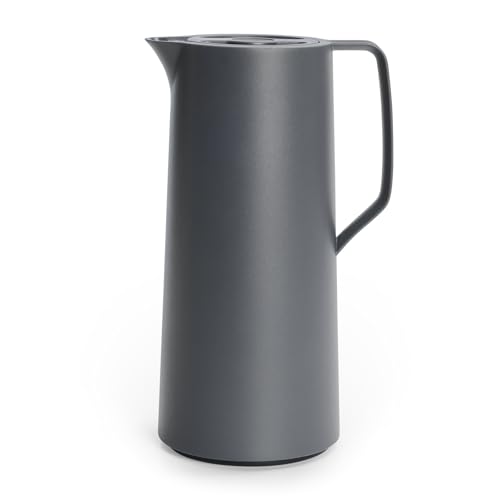 Emsa Motiva N41701 Insulated Jug, 1 Litre, Quick Press Closure, 12 Hours Hot, 24 Hours Cold, Glass Bulb, Made in Germany, Nordic Design, Anthracite