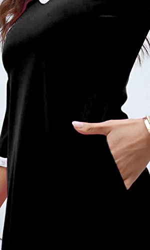 Women\'s Dresses V-Neck Elegant 3/4 Sleeve Lace Neckline Fashion Casual Loose Fit Comfort Mini Dress with Pockets(L, A-Black)