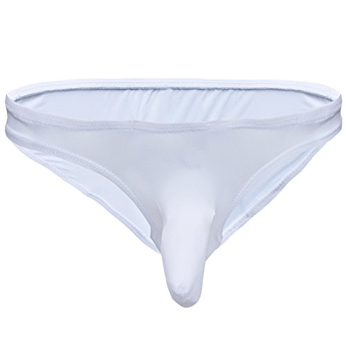 TIAOBU US Men's Long Bulge Pouch Bikini Brief L White