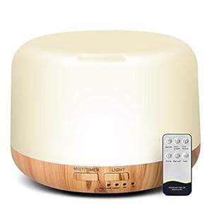Himetsuya 300ml Essential Oil Diffuser, Wood Grain Ultrasonic Oil Diffuser Humidifier, Auto-Off Quiet Aroma Cool Mist Diffuser with Remote Control, Timer, 7 Colors Light for Baby Bedroom Office