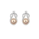 Silver Crystal Diamond Accent Pearl Round Circle Fashion Earrings Studs Drop Set for Women, with a Gift Box, White
